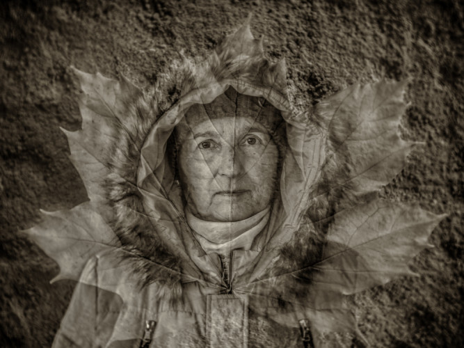 Jesenný portrét v javorovom liste.