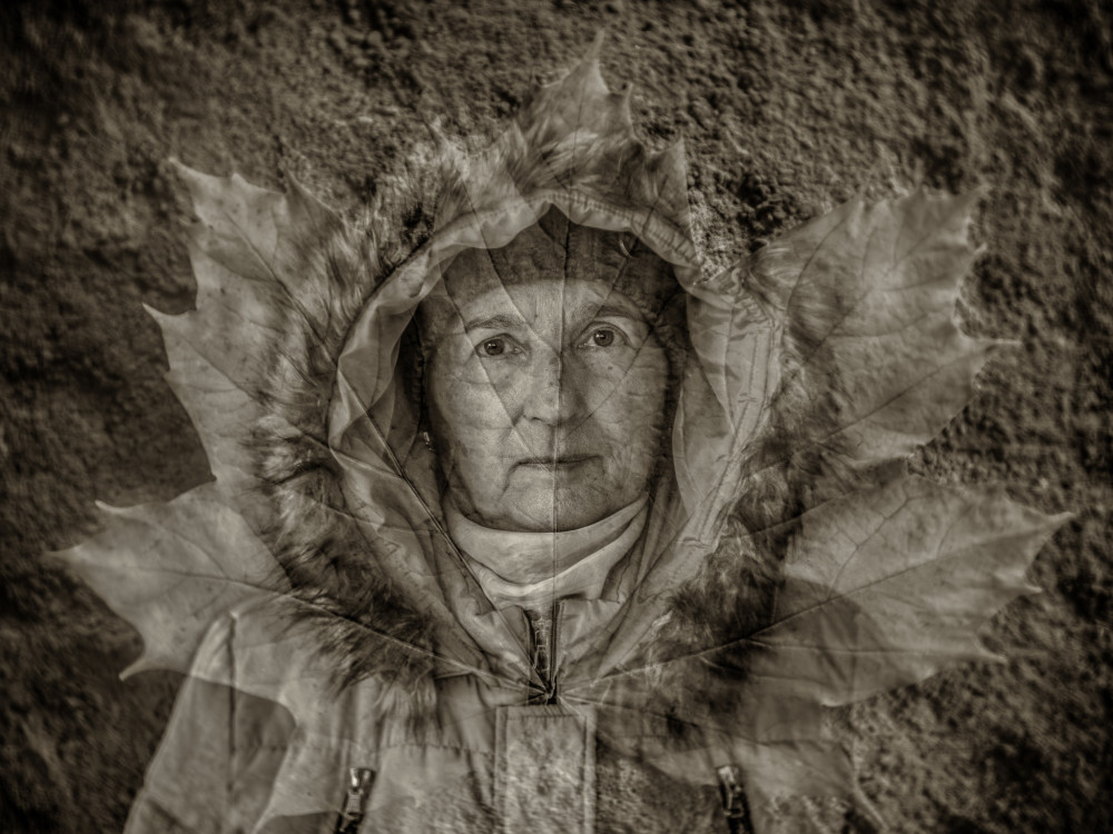 Jesenný portrét v javorovom liste.