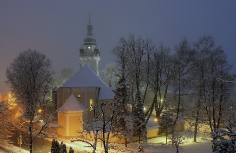 krajina, kostol, zima