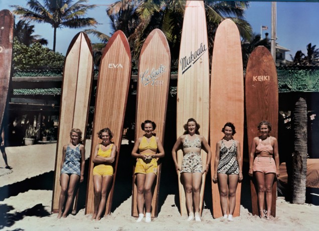 Women pose in front of their surfboards on Waikiki beach in Honolulu, November 1938. PHOTOGRAPH BY RICHARD HEWITT STEWART, NATIONAL GEOGRAPHIC