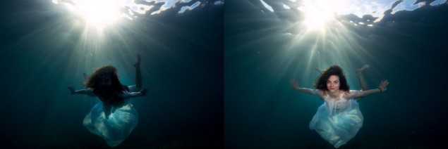 Vľavo bez blesku (nestihol sa dobiť medzi zábermi) vpravo s bleskom (Canon 5D mark III, 16-35/4L IS a blesk Ikelite DS161)