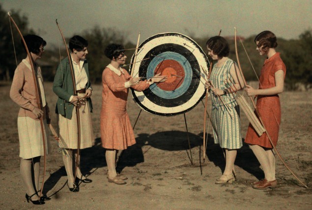 Women attend an archery class at the University of Texas, March 1928. PHOTOGRAPH BY CLIFTON R. ADAMS, NATIONAL GEOGRAPHIC