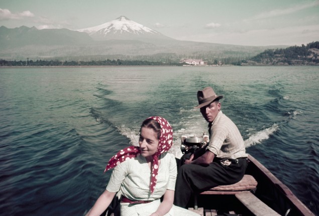 A couple rides in a motorboat on Lake Villarrica in Chile, July 1941. PHOTOGRAPH BY W. ROBERT MOORE, NATIONAL GEOGRAPHIC