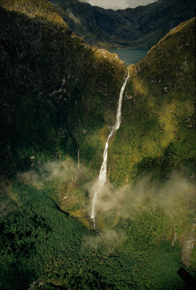 Sutherland Falls thunders down a 1,904-foot drop from Lake Quill in New Zealand, January 1972. PHOTOGRAPH BY JAMES L. AMOS, NATIONAL GEOGRAPHIC