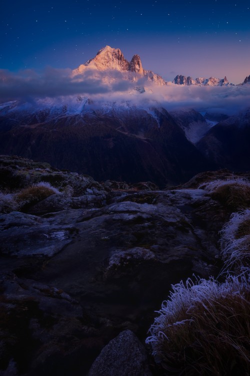 Po západe pod Aiguille Verte..