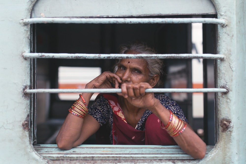 Woman on train